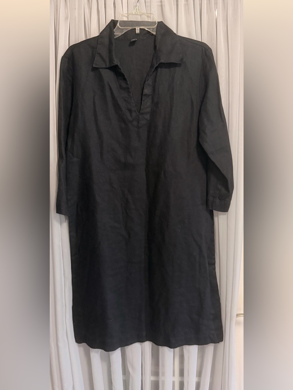GAP Black 100% Linen V-Neck Midi Shirt Dress with Collar Size 6
